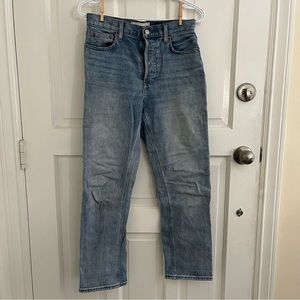 Aritzia Denim Forum jeans, Arlo High Rise Straight style, light blue, size 26